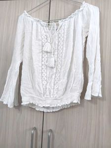 Boho White Off-Shoulder Tassel Top