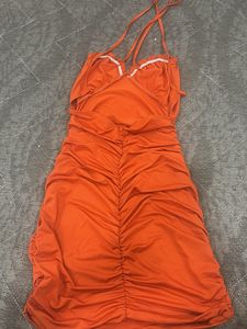 Chic Orange Ruched Mini Dress