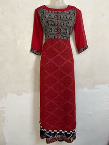 Red &amp; Black Printed long anarkali Kurta