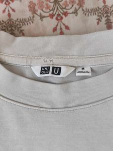 Uniqlo Beige Mock Neck T-Shirt
