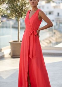 Coral Wrap Maxi Dress