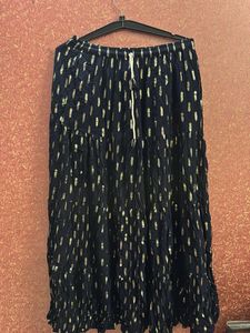 Navy Blue Ethnic Skirt with Gold Print