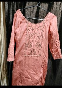 Peach Embroidered Kurta Set with Palazzo Pants