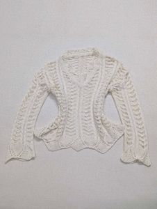 Y2K White Open-Knit Long Sleeve Top ✨