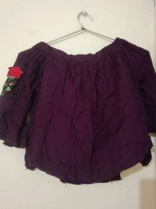 Purple Off-Shoulder Embroidered Top