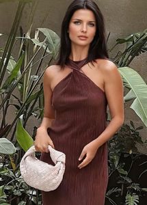 Elegant Pleated Halter Neck Dress