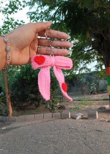 Handmade Pink Bow Keychain