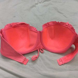 Pink Ribbed🪔 Ruffle Bikini Top