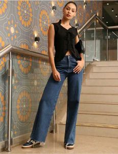 Shein tie up corset Elegant Black Sleeveless Top