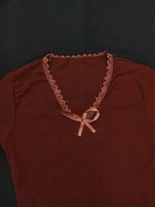 Fitted Maroon Lacey Bow Top
