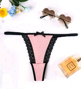Pink G-String with Black Lace Trim