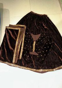 Elegant Brown Velvet Lehenga Choli Set