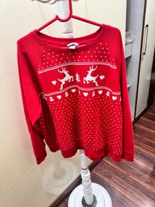 H&M Cozy Red Christmas Sweater with Reindeer