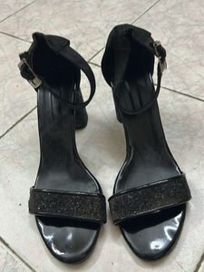 Black Glitter Block Heels