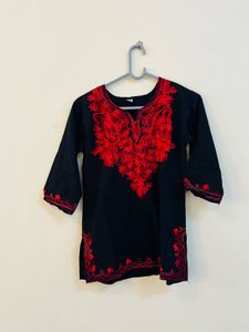 Black Kurta with Red Embroidery