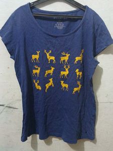 Blue Deer Print T-Shirt