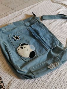 Denim Crossbody Bag with Patches