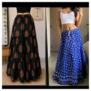 Combo of 2 Bohemian Tiered Maxi Skirts