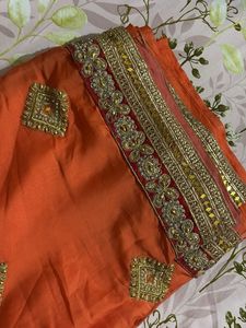 Beautiful Orange Embroidered Saree