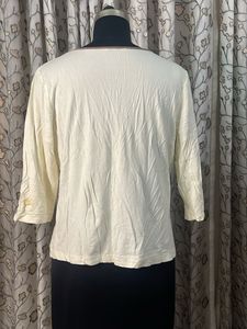 Cream 3/4 Sleeve Top with Tie Neck