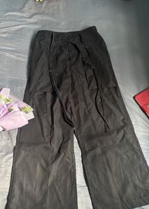 NEWME Black Wide-Leg Overlay Drawstring Trousers.