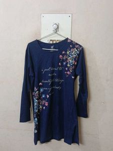 Blue Floral Print Long Sleeve Tunic