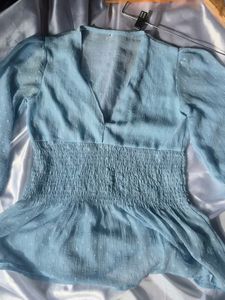 Chic Blue Smocked Blouse