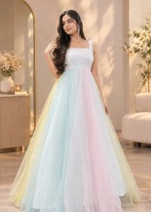 Stunning Rainbow Tulle Evening Gown