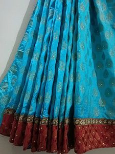 Banarasi SkyBlue Maroon And Gold With Stone Saree