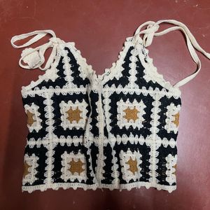 Crocheted Square Pattern Halter Top