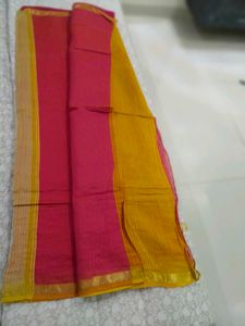 Vibrant Pink & Yellow Saree with stich blouse