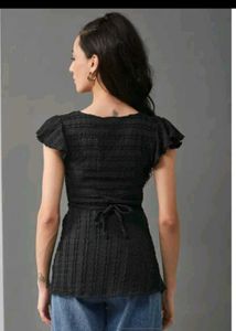 Chic Black Textured V-Neck Top