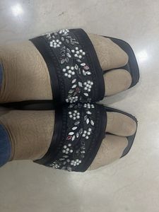 Embellished Black Flat Sandals