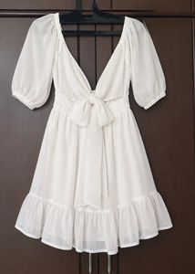 Chic White Puff Sleeve Mini Dress