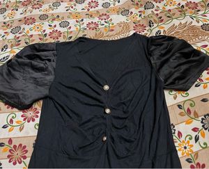 V neck Chic Black Puff Sleeve Top