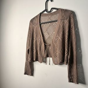 Cropped Open Knit Cardigan