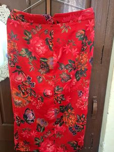 Zara Red Floral Print Midi Skirt