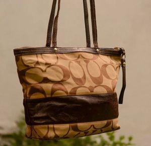 Coach Signature Canvas Leather Trim Zip Tote