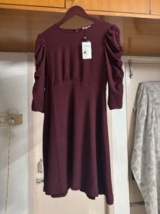 New “GINGER” Maroon Puff Sleeve Midi Dress