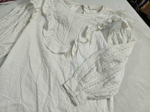 Chic White Ruffled Eyelet Blouse