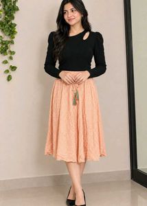 Elegant Light Orange Printed Ethnic Skirt
