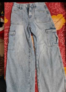 Light Wash Wide Leg Cargo Jeans