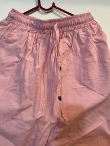 Linen Freesize Pink Straight Pants