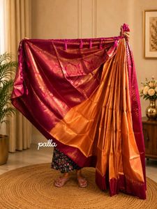 Elegant Orange &amp; Pink khaddi Silk Saree