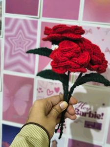 Handmade Crocheted Red Roses (Pack Of 3)