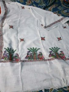 Madhubani Hand-Painted White Dupatta