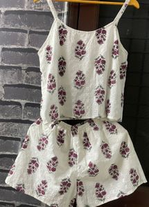 White Floral Print Cami and Shorts Set