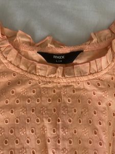 Peach Smocked Eyelet Top