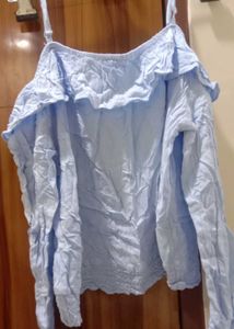 Light Blue Off-Shoulder Ruffle Top