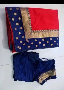 Stunning Red &amp; Navy Blue Saree with blouse